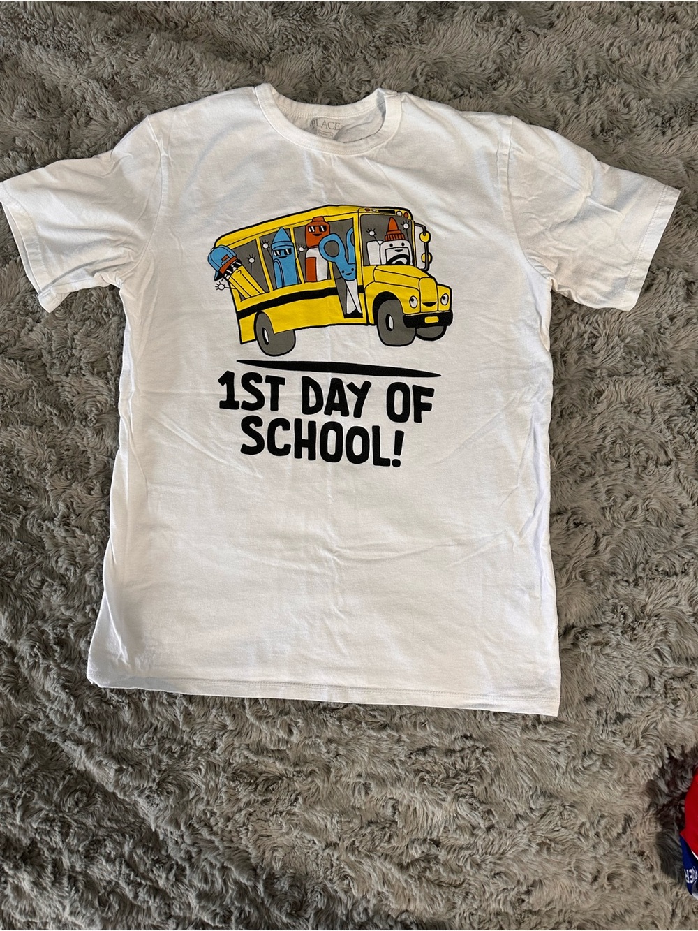 The Children's Place White Short Sleeve Tee with Yellow School Bus Graphic